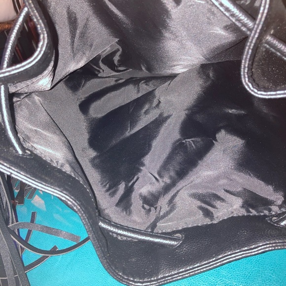 NEW Victoria's Secret Black Faux Leather Backpack Fringe Purse Boho Bag - Picture 9 of 9